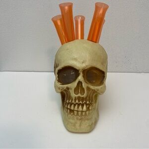 Plastic Skull Vase with Orange Test Tube Shot Glasses